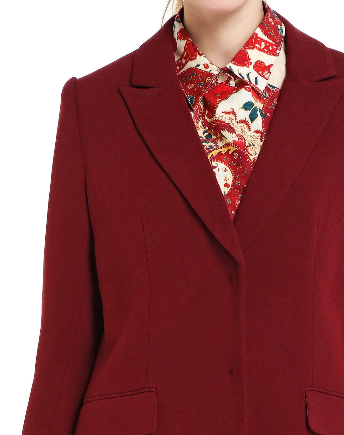 深橘红色淑女简约通勤长袖西服