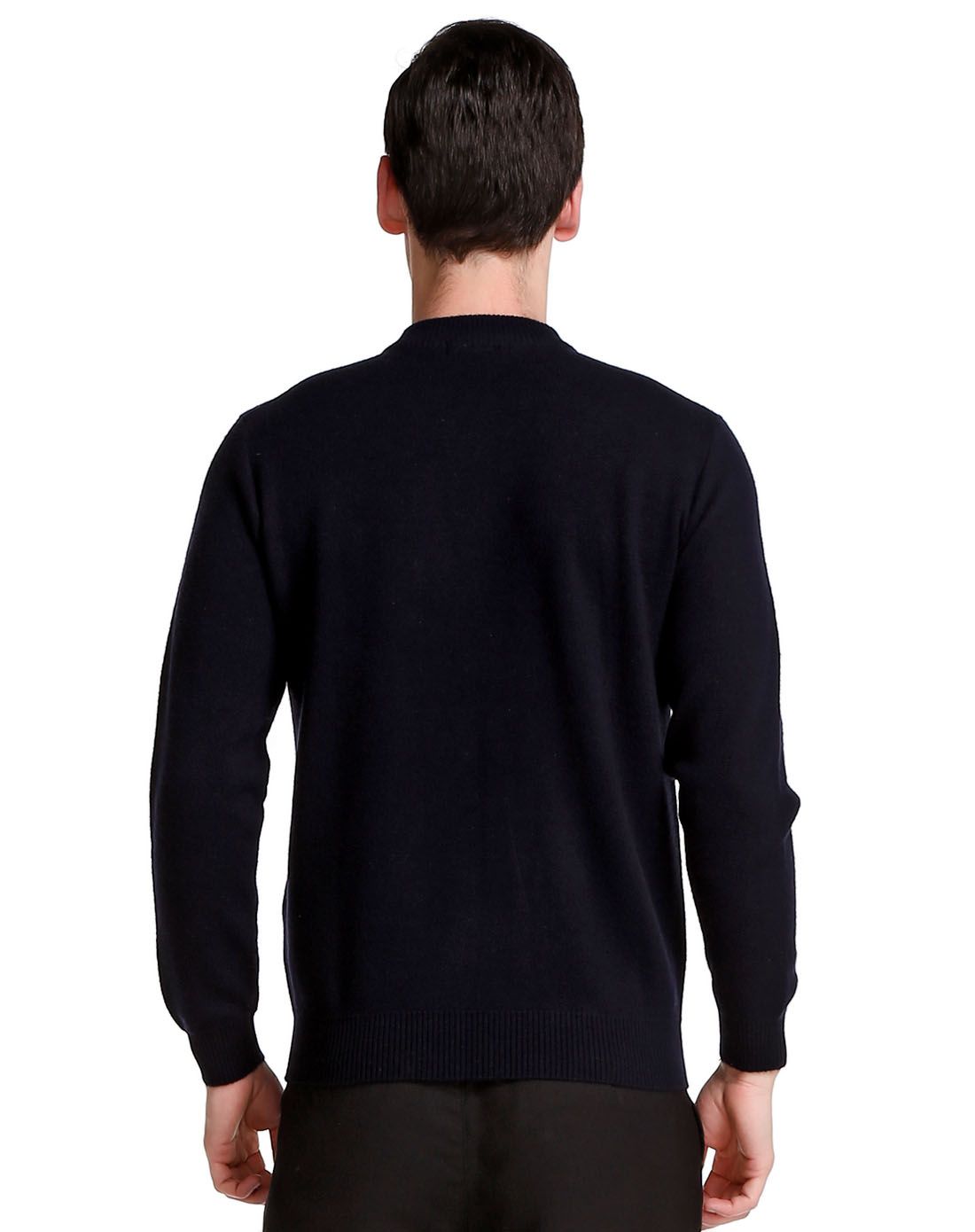 藏黑色绅士纯色圆领羊毛衫