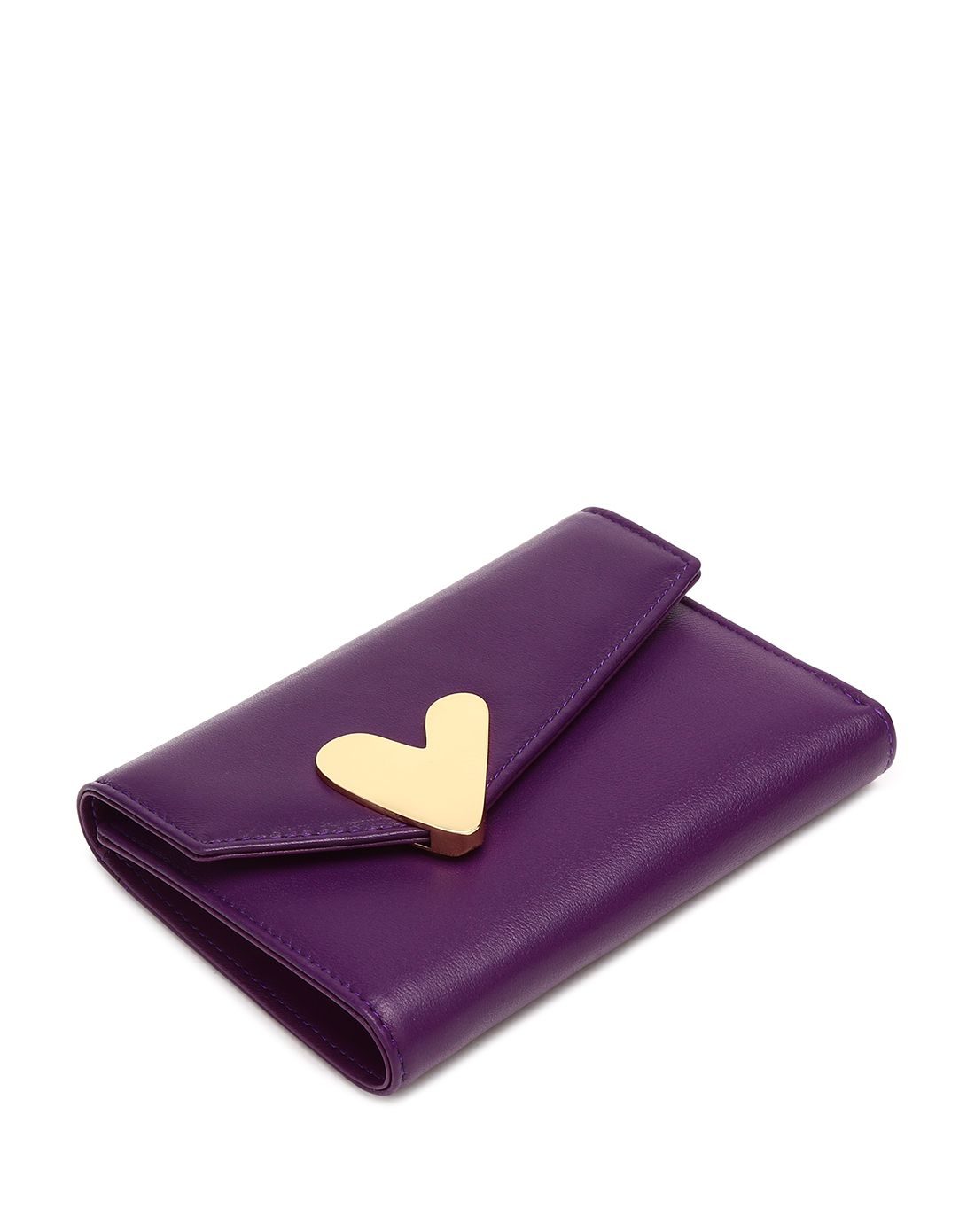 女士紫色羊皮心形搭扣短款钱包