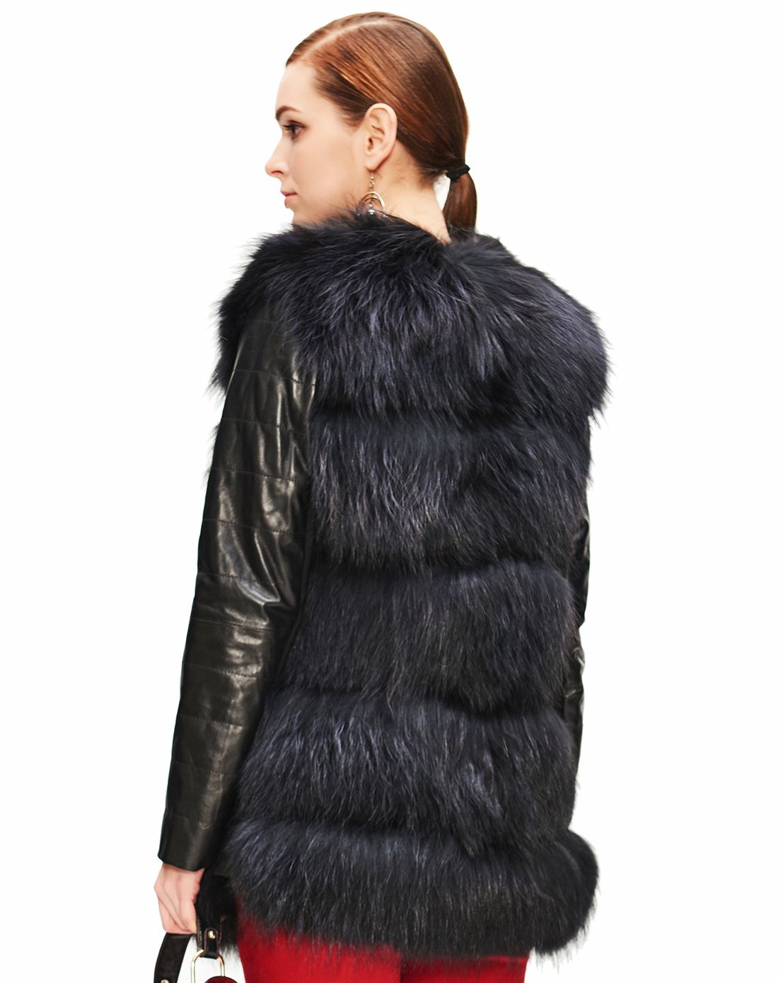黑色女士100%貉子毛皮草