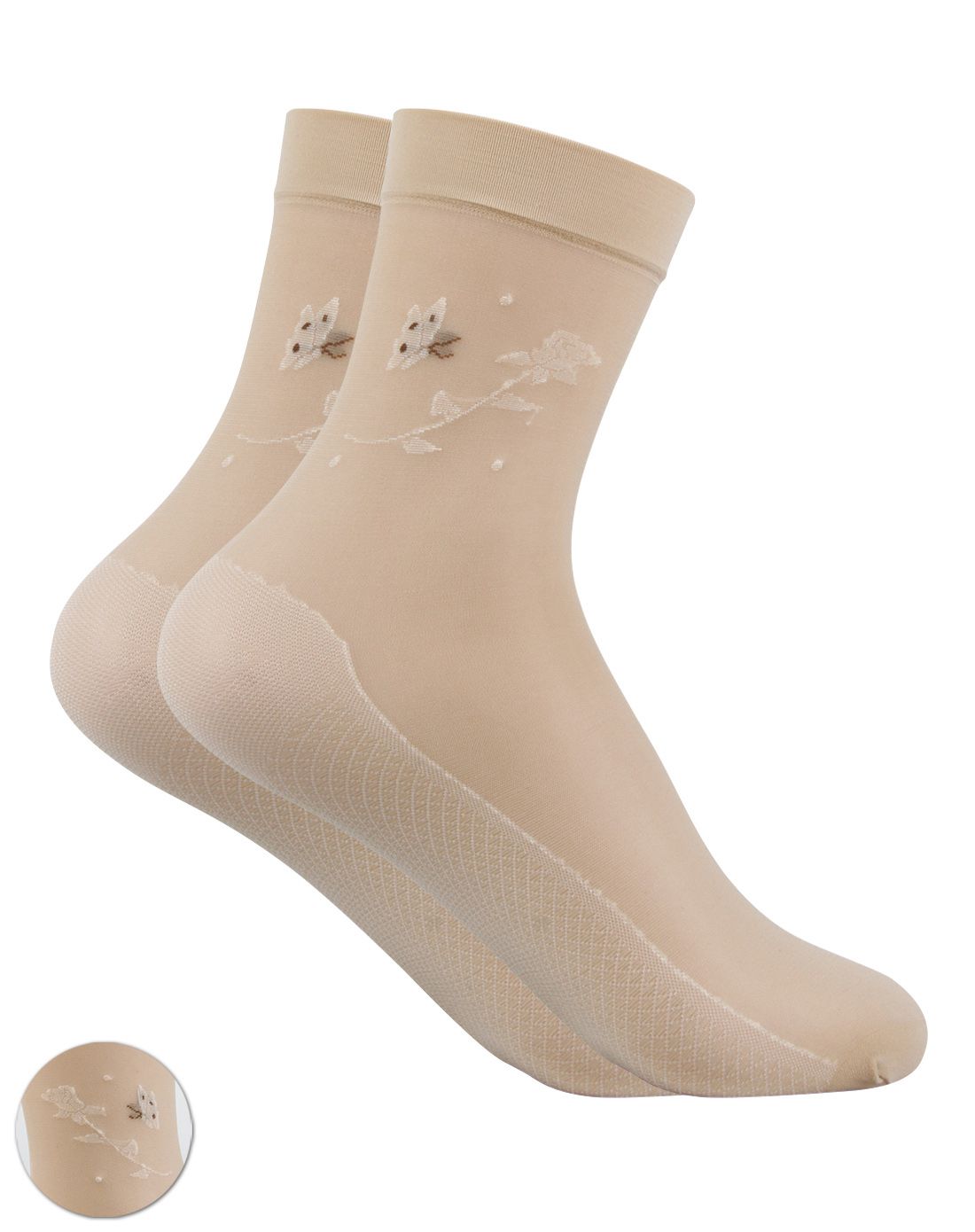 (四件起售)浪莎女款2双夏季超薄时尚知性提花短丝袜