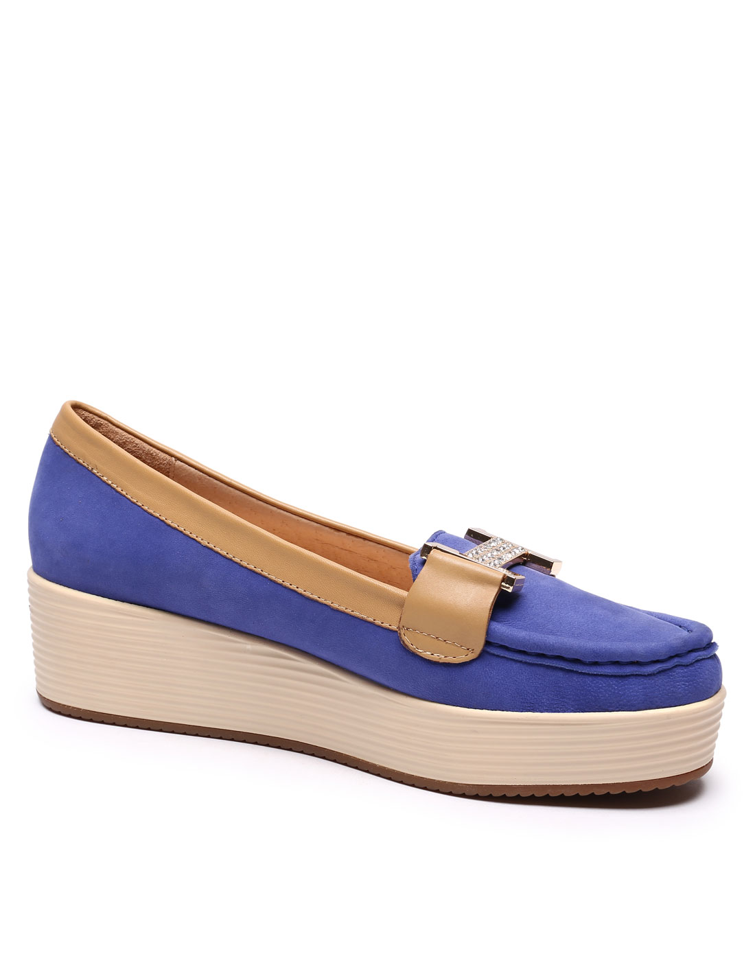 四季风宝蓝羊磨砂休闲单鞋