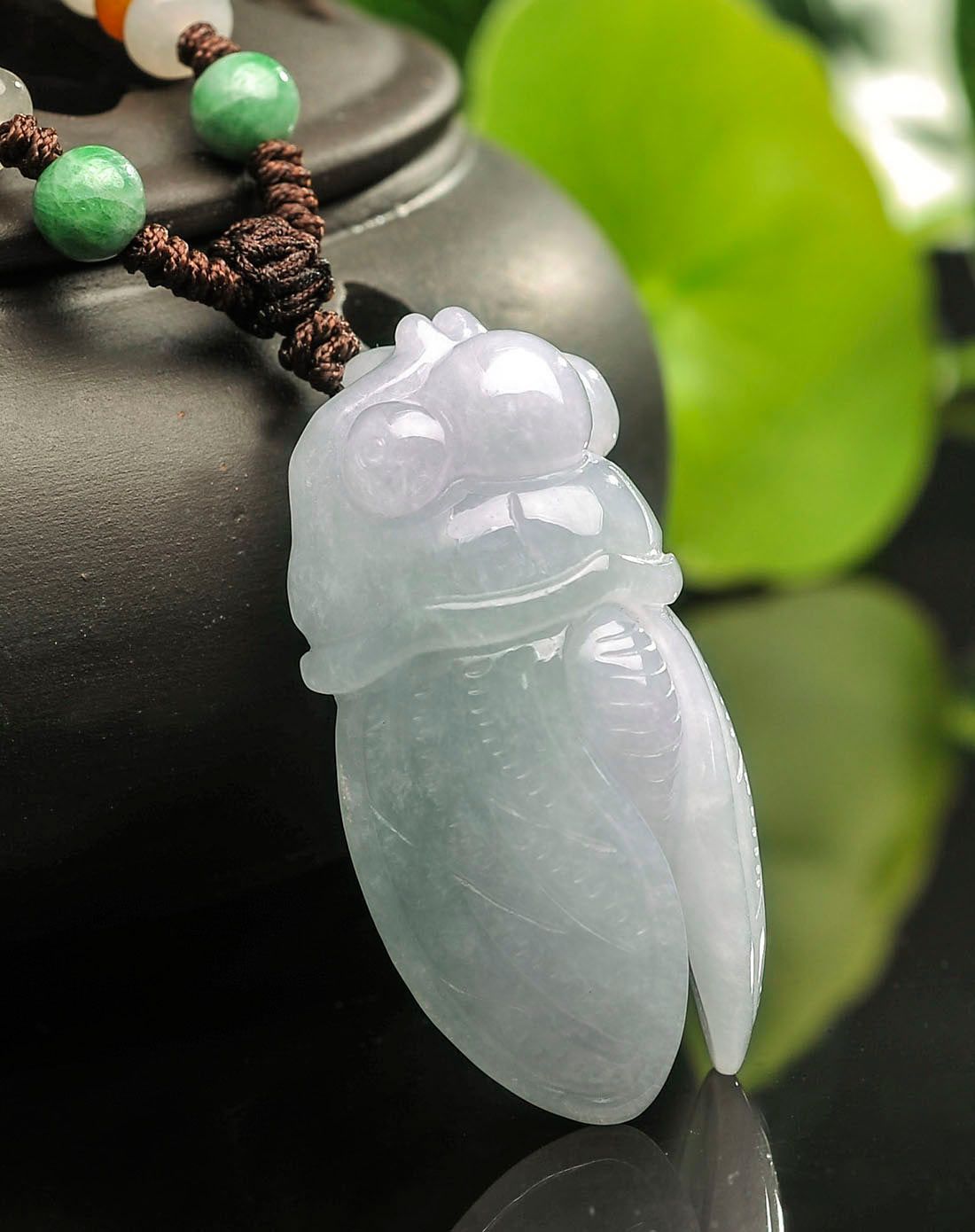 冰糯水润春带彩知了 天然翡翠a货挂件(附证书)