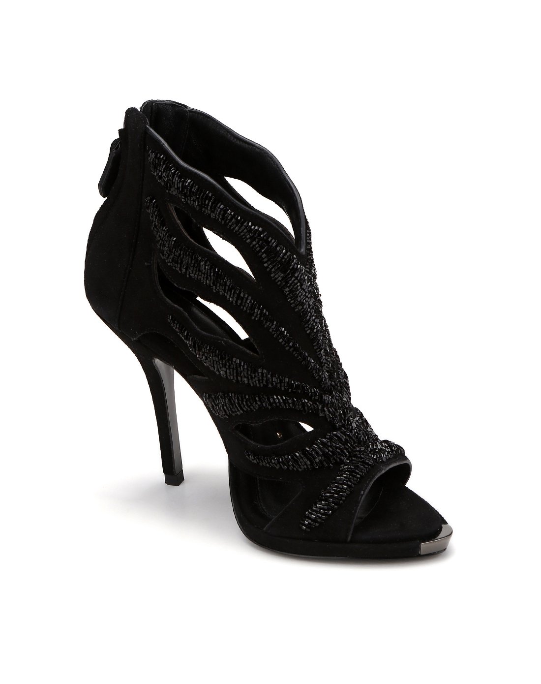 细高跟鱼嘴露指凉鞋黑色