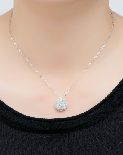 unaforte 电镀18k白金925纯银施华洛世奇绽放玫瑰吊坠(赠银链)