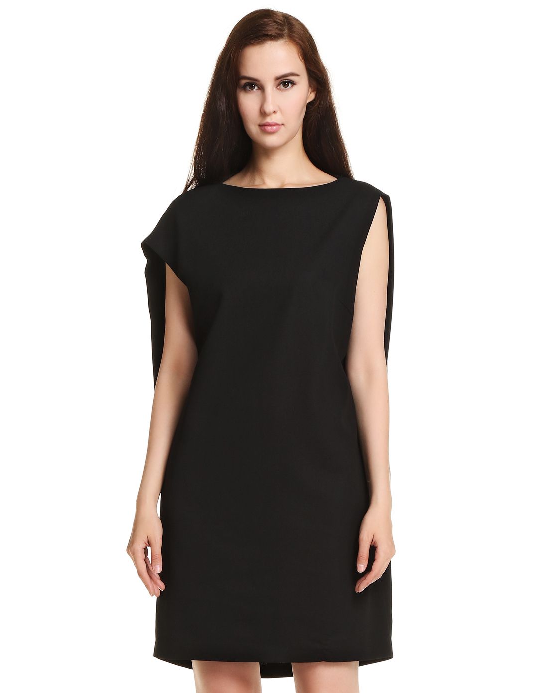 enfold女款黑色欧美大牌风格宽松不对称袖连衣裙