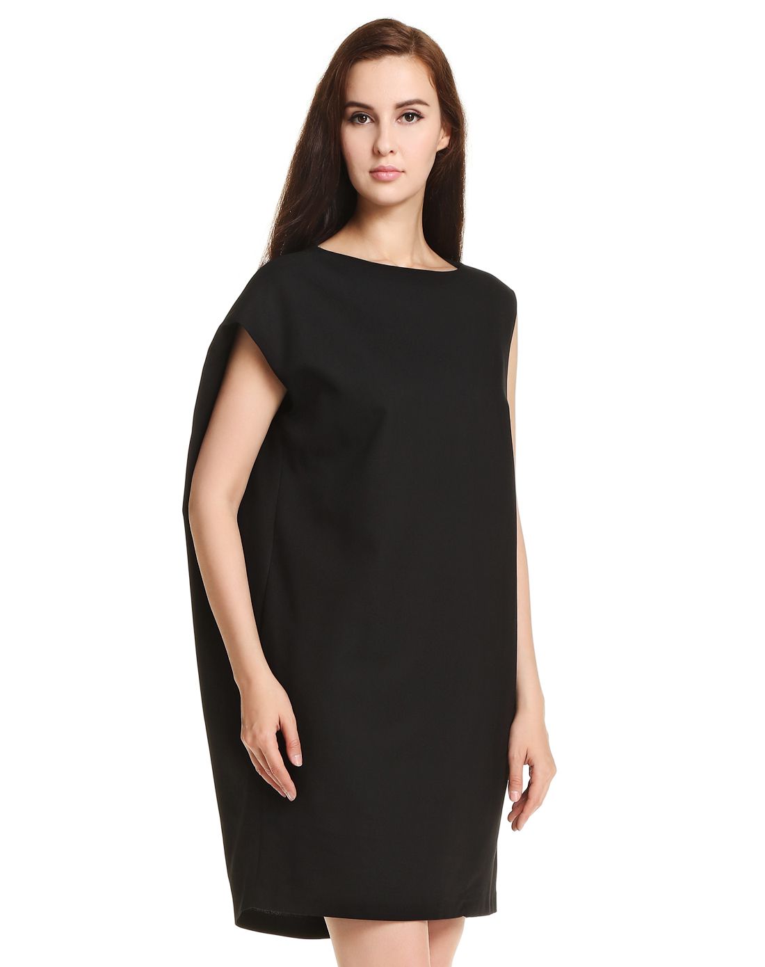 enfold女款黑色欧美大牌风格宽松不对称袖连衣裙