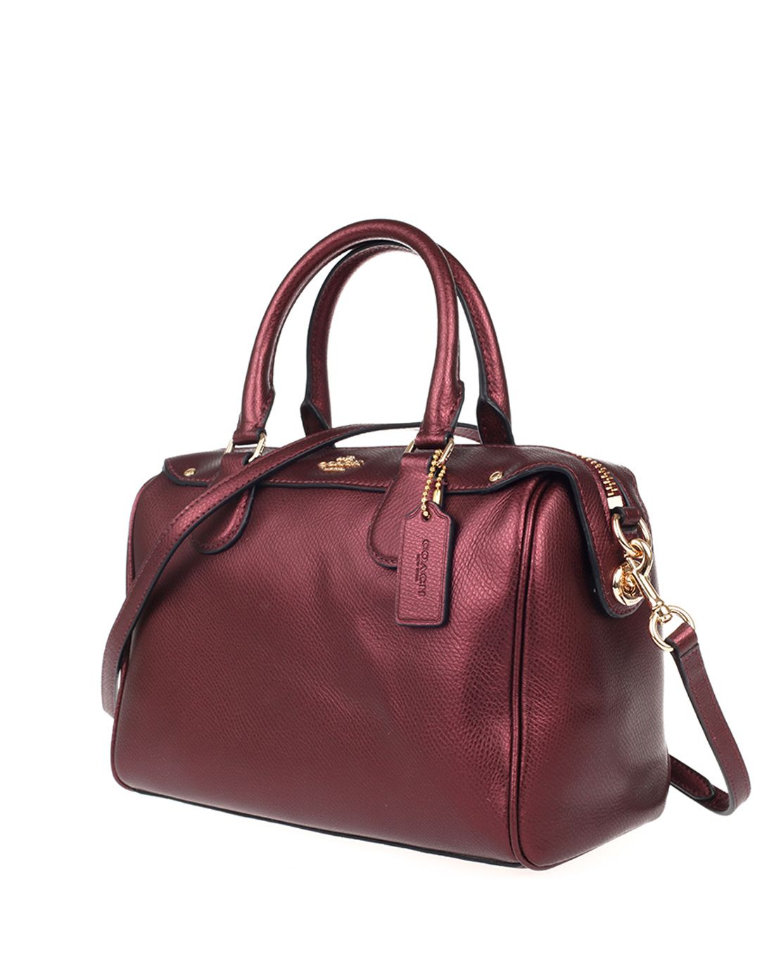 coach女士酒红纯皮小号波士顿包