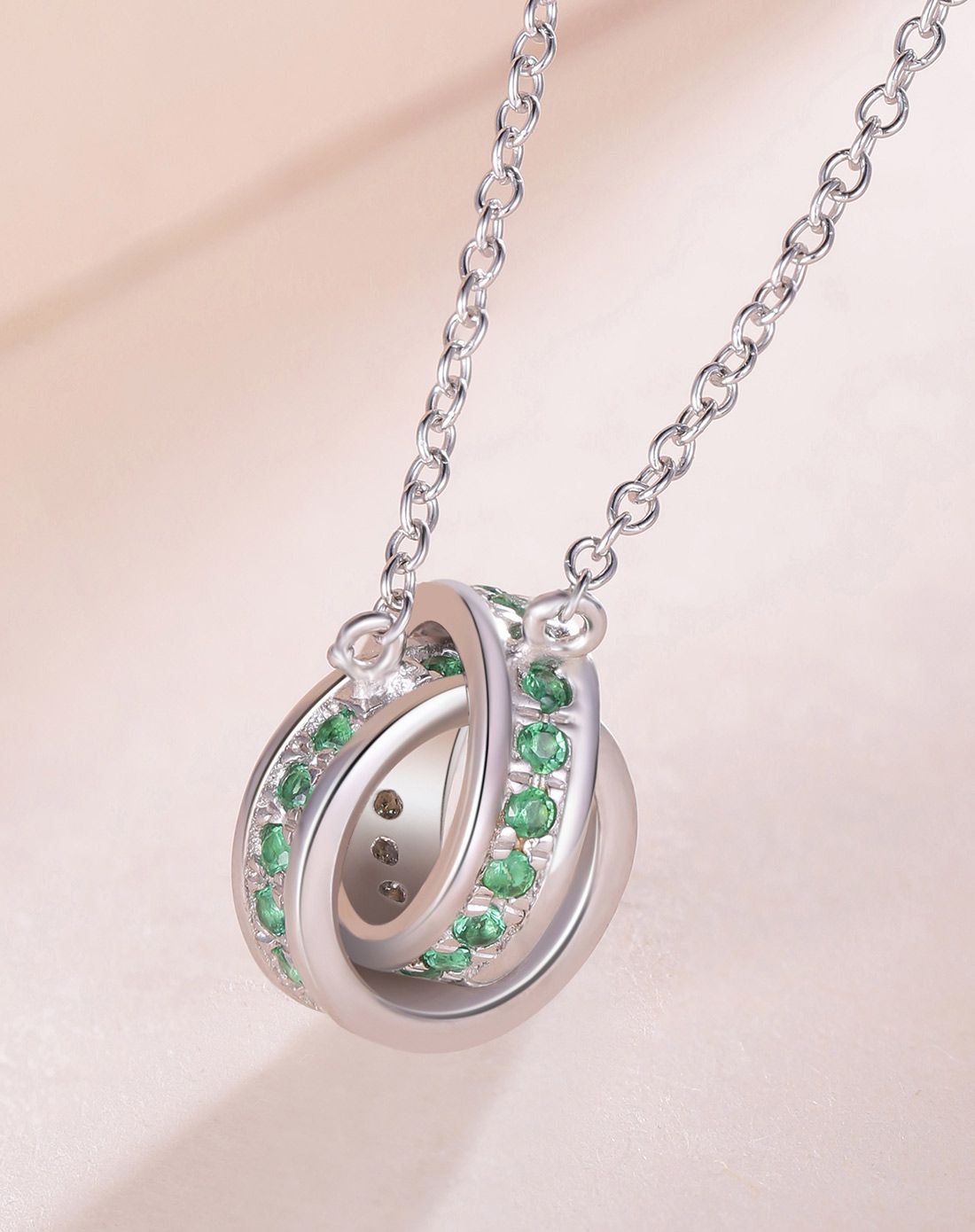 your-d 925银时尚百搭显锁骨环环相扣项链 绿色