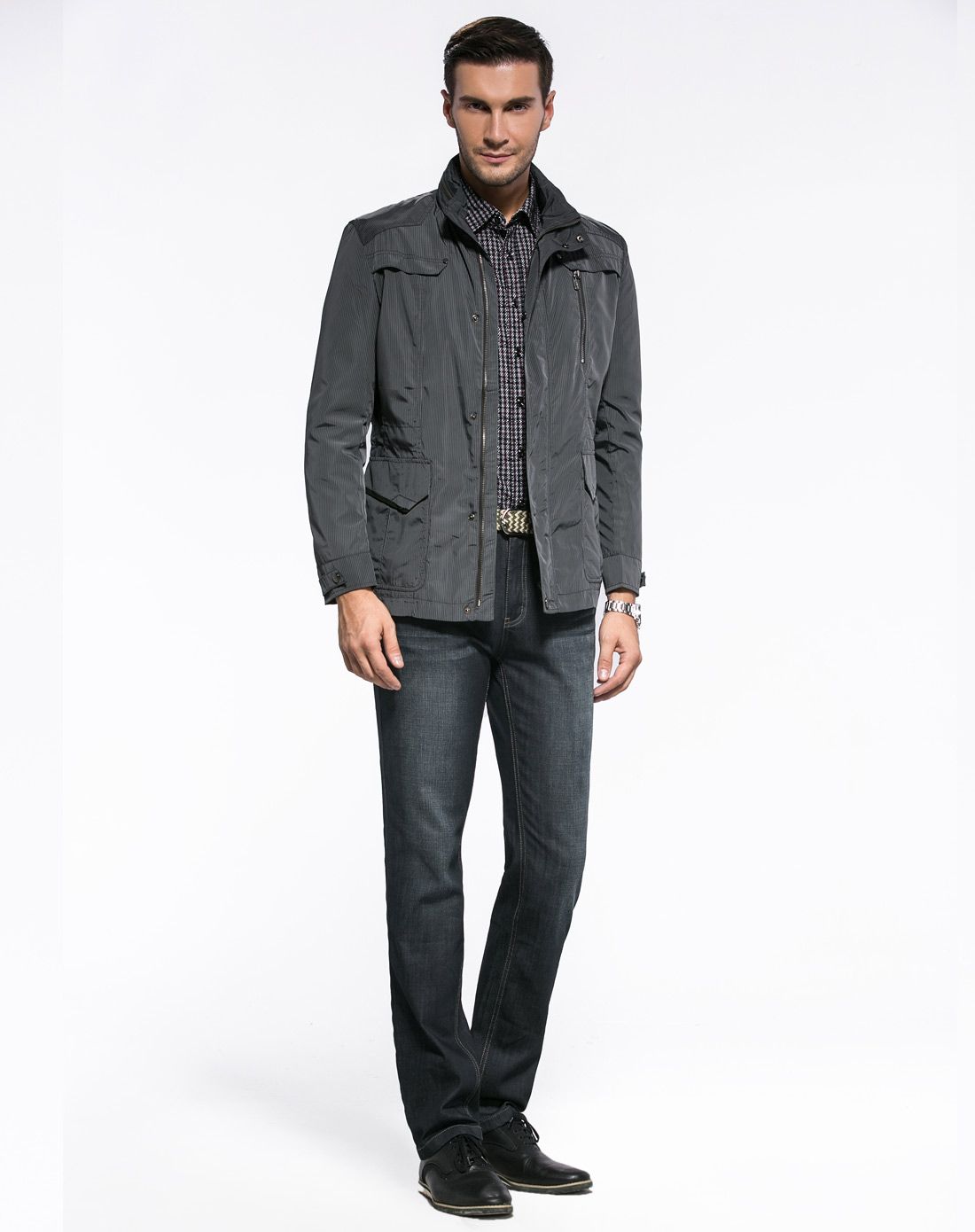 deon灰色稳重百搭长袖夹克dn0762j20140_唯品会