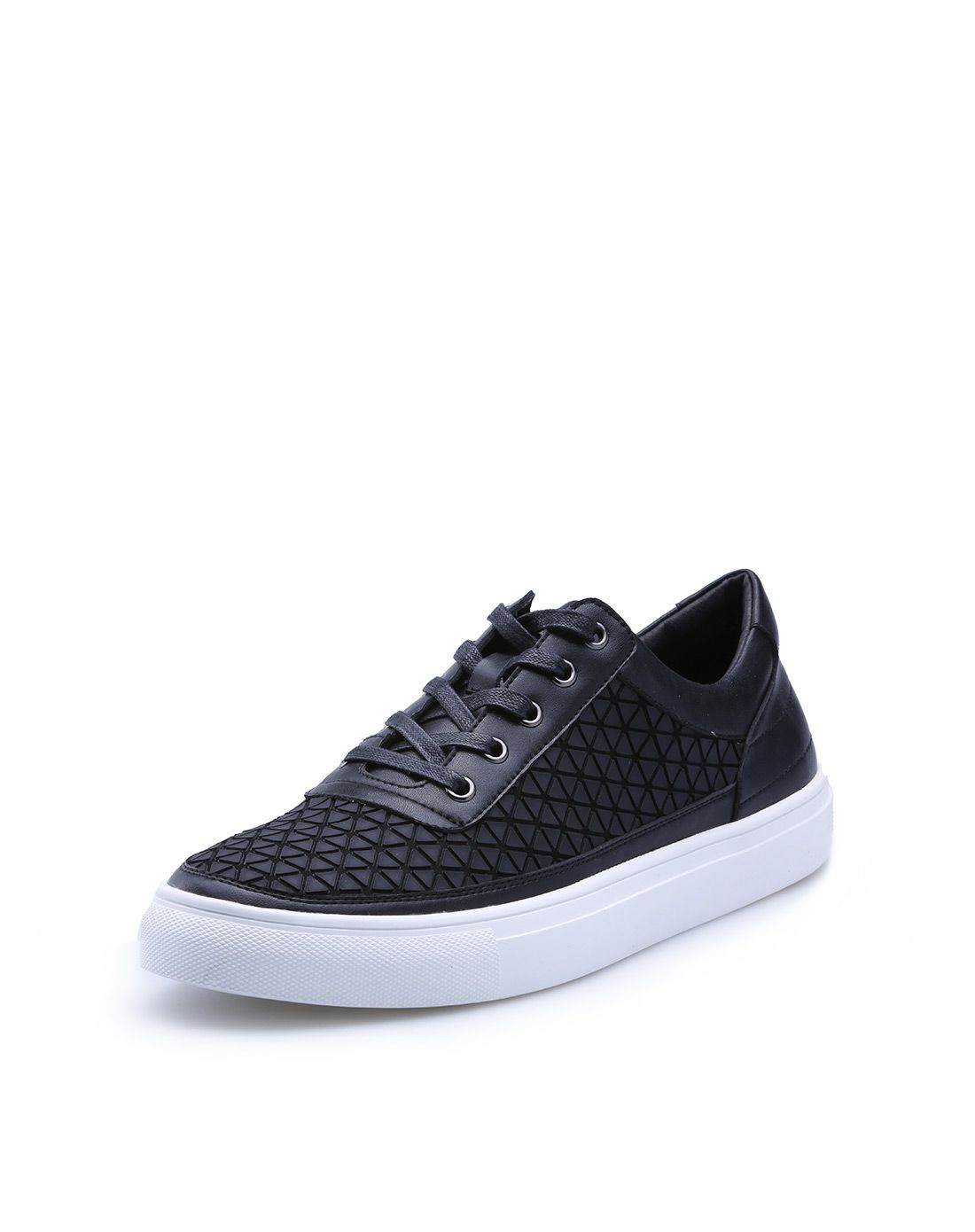 马克华菲新款男士黑色格纹低帮休闲鞋