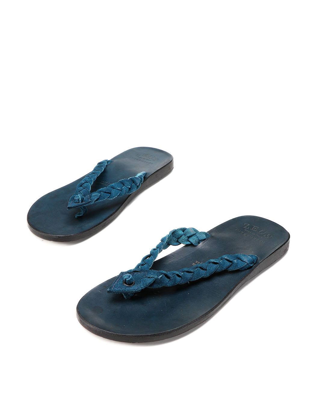 深蓝色英伦风个性皮拖鞋