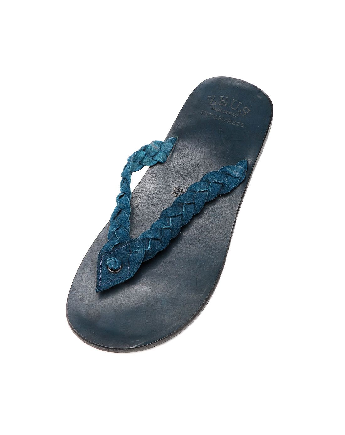 深蓝色英伦风个性皮拖鞋