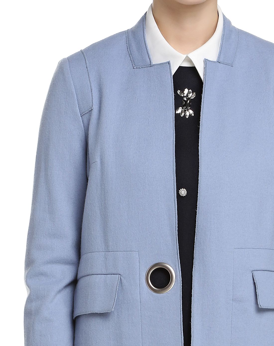 粉蓝色优雅气质长款长袖外套