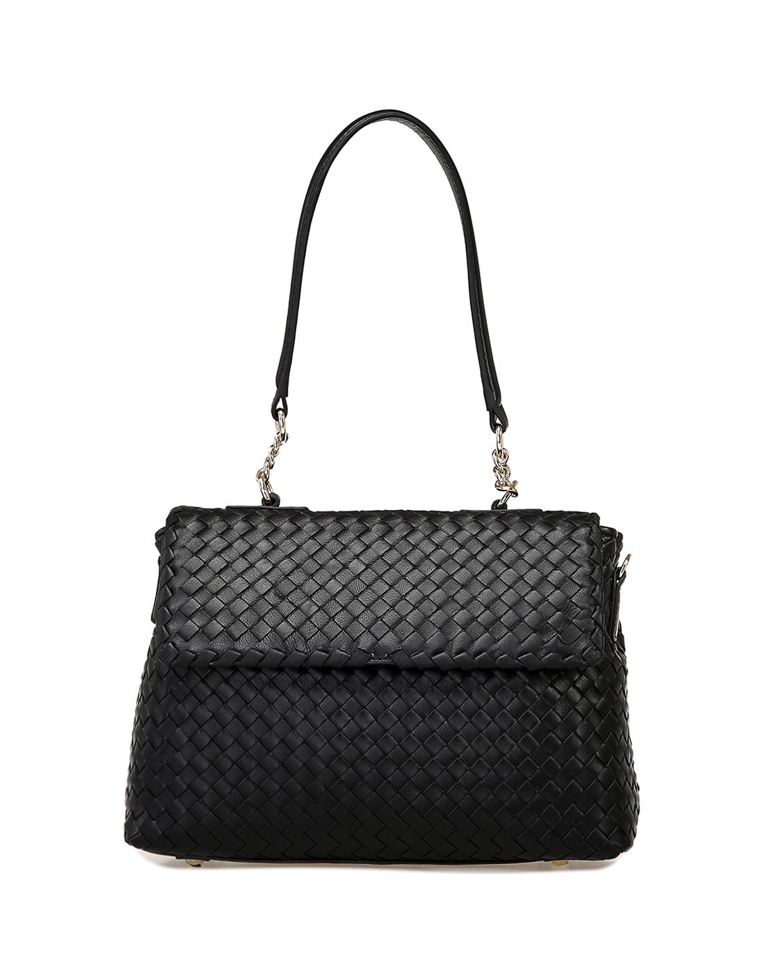 手工编织黑色羊皮革小方包