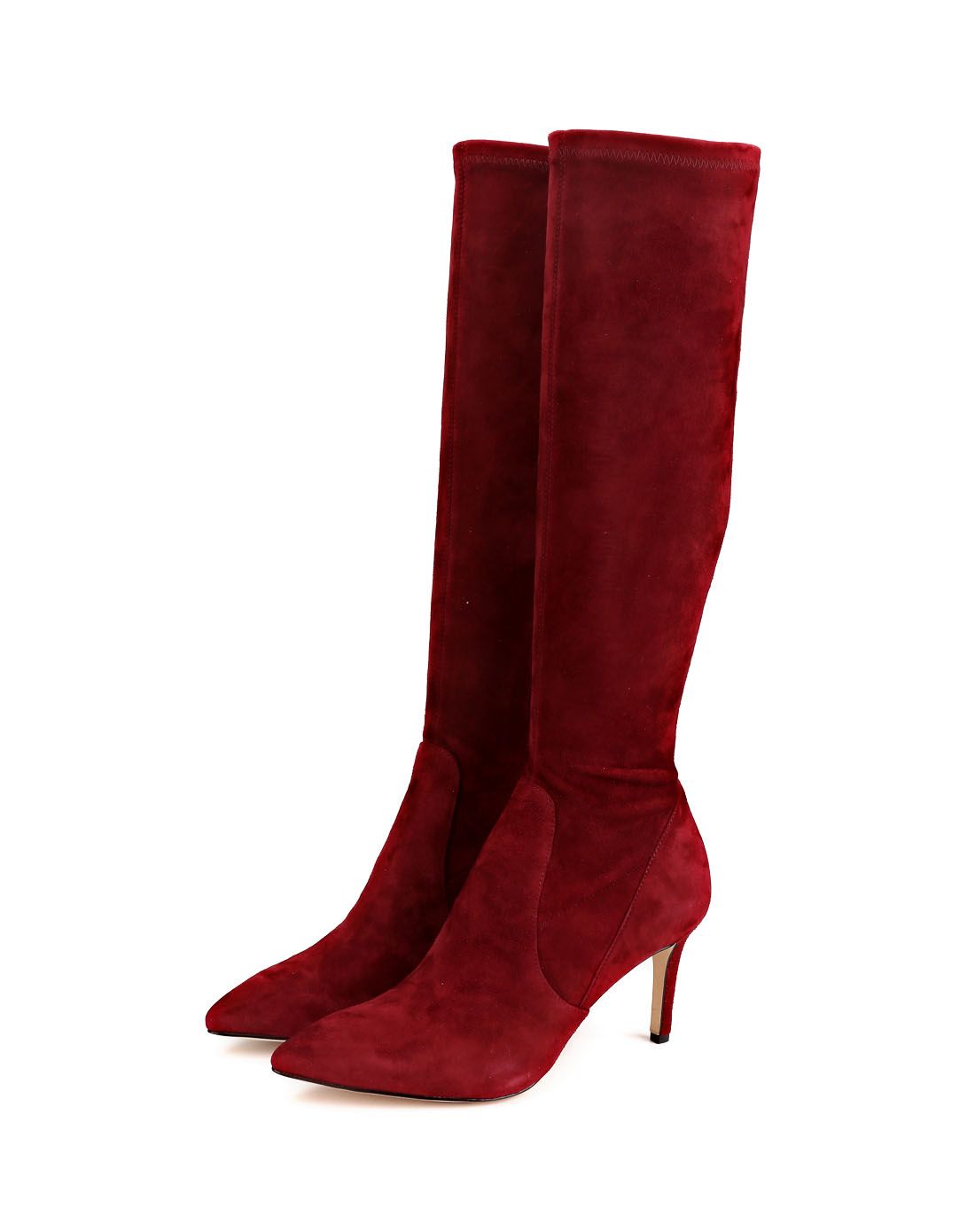 羊皮红色尖头素面简约高跟长靴
