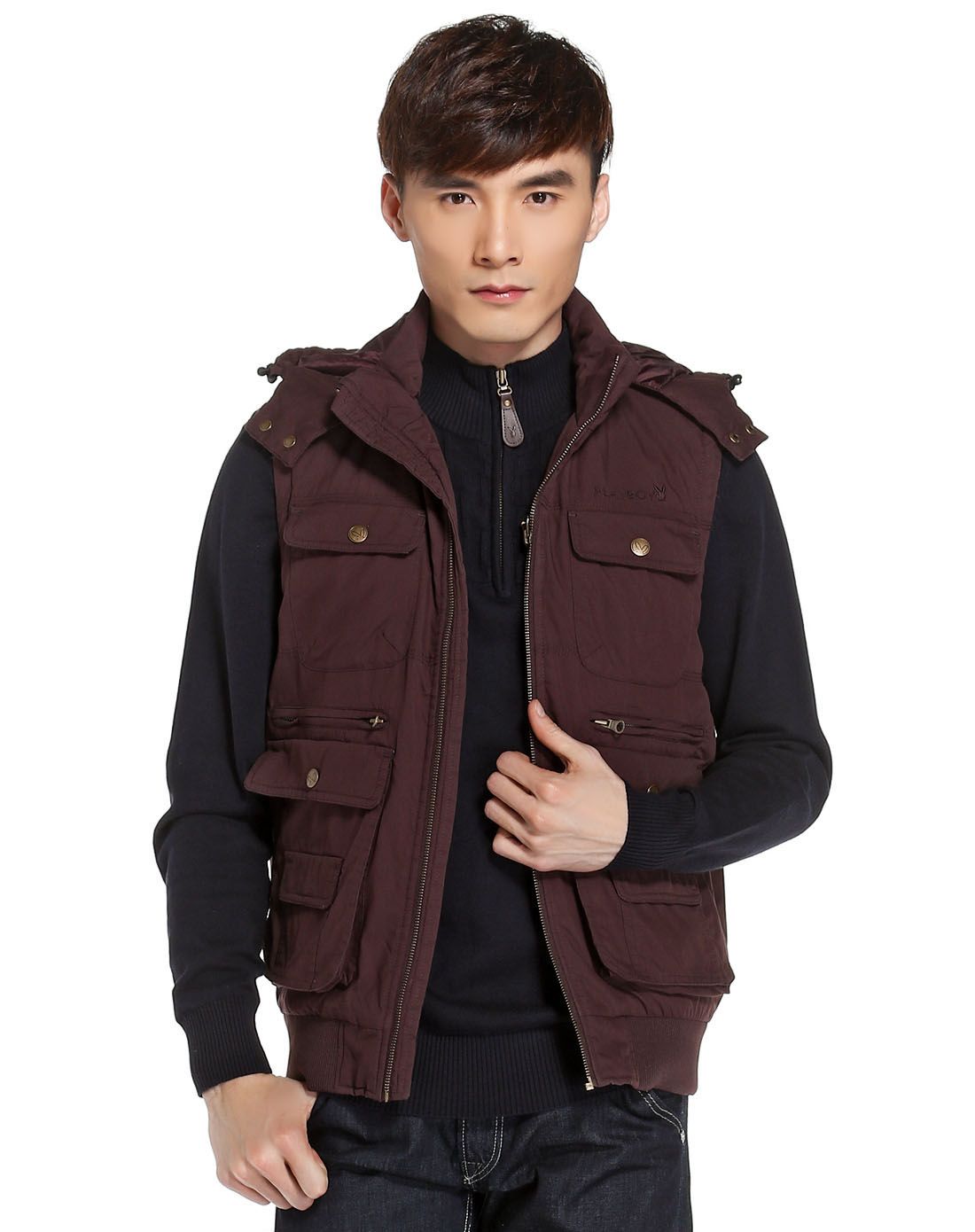男款深咖啡色休闲马甲