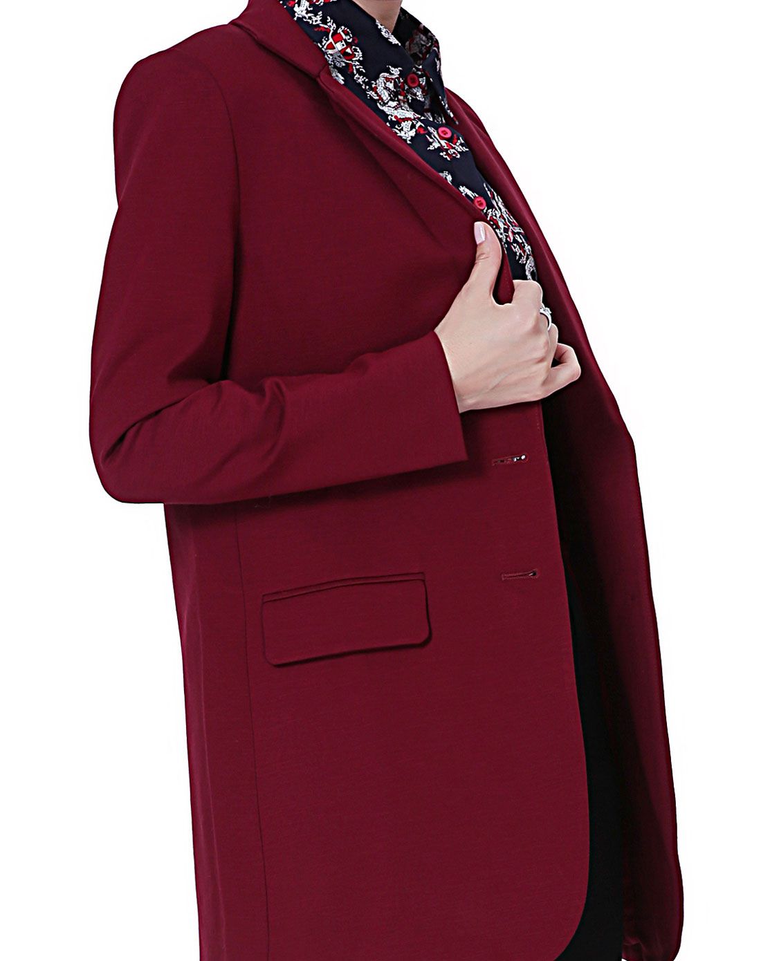 女士新款时尚西装酒红色