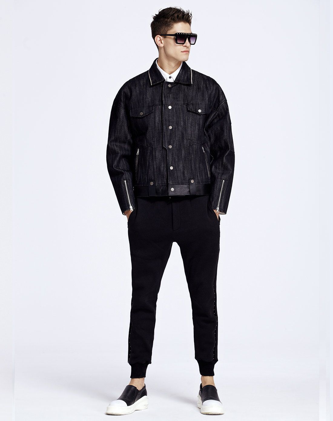 华菲型格shake特卖旗舰店黑灰色潮流时尚长袖牛仔外套3154179002099