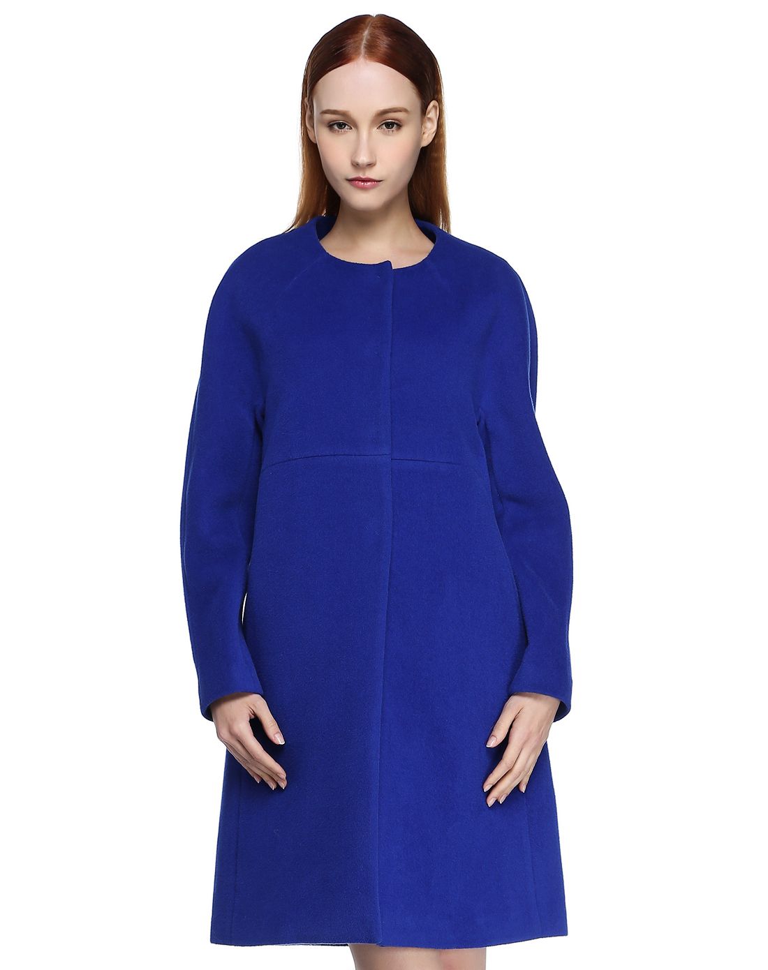 宝蓝色简约松身长袖大衣