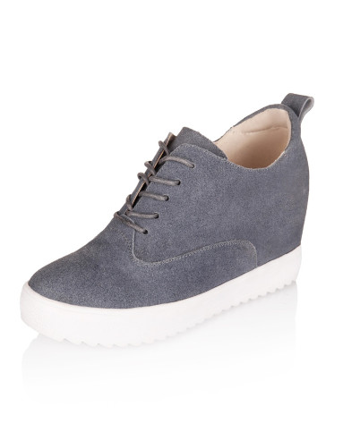 灰色浅口小圆头系带女士单鞋