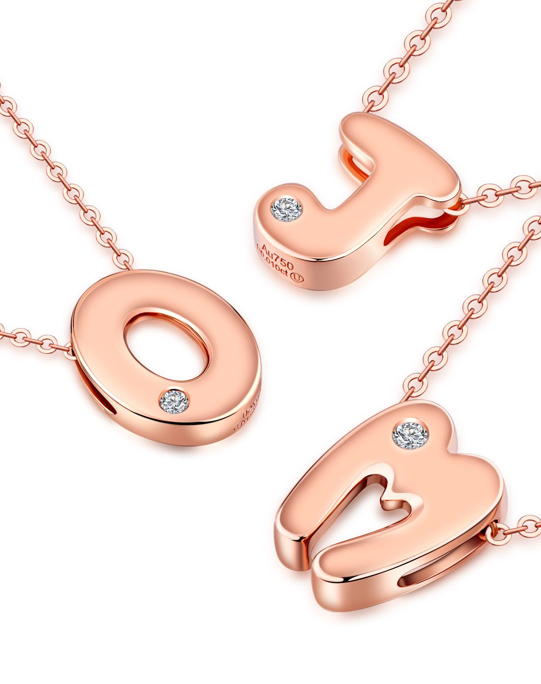 亚一珠宝专场亚一 彩18k金钻石镶嵌项链26个字母套链(约2.