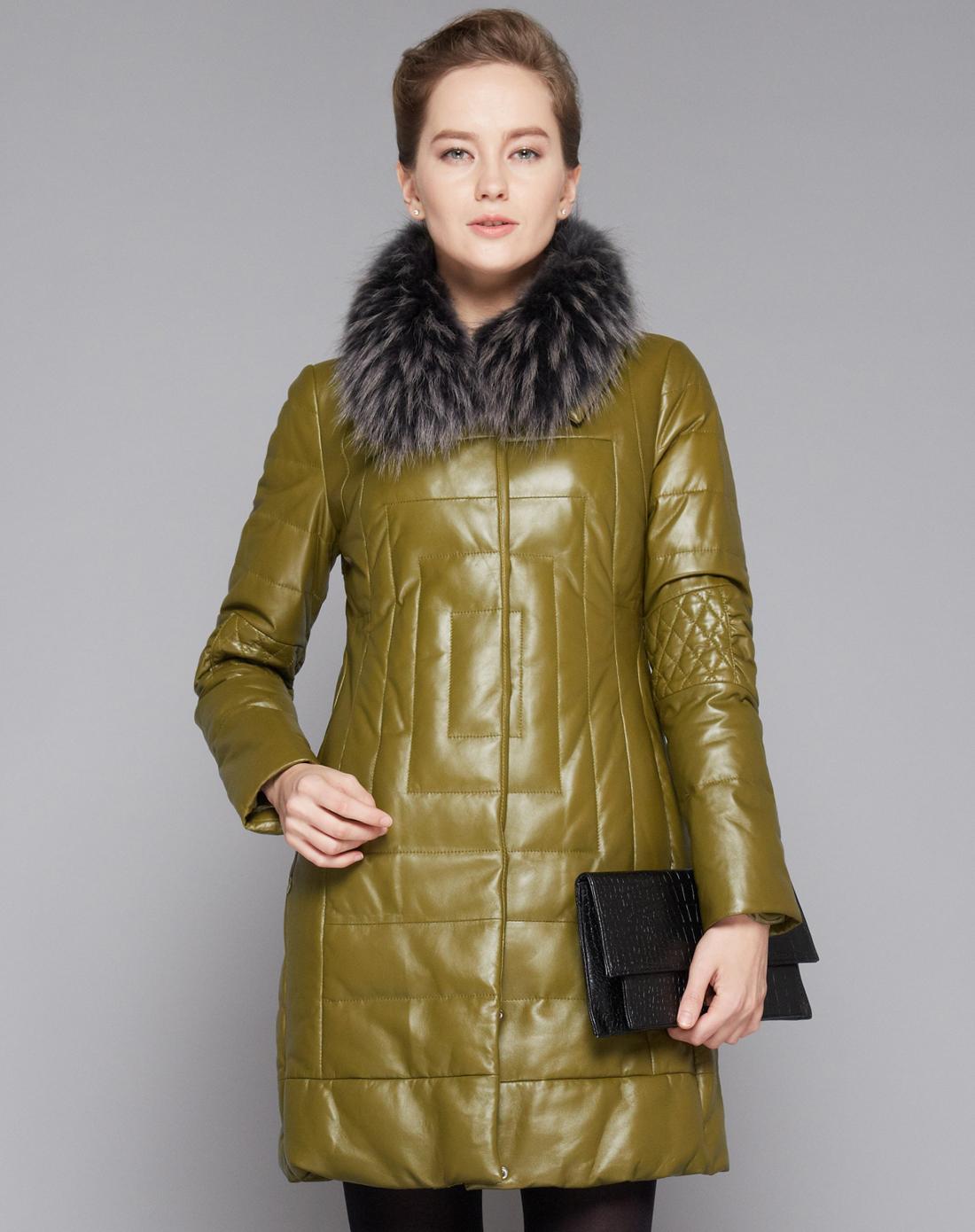 咸菜绿可脱卸貉子毛领皮羽绒外套