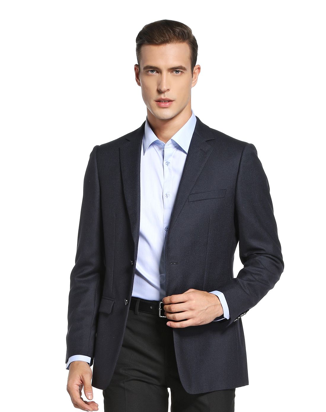 蓝黑色商务绅士长袖西服