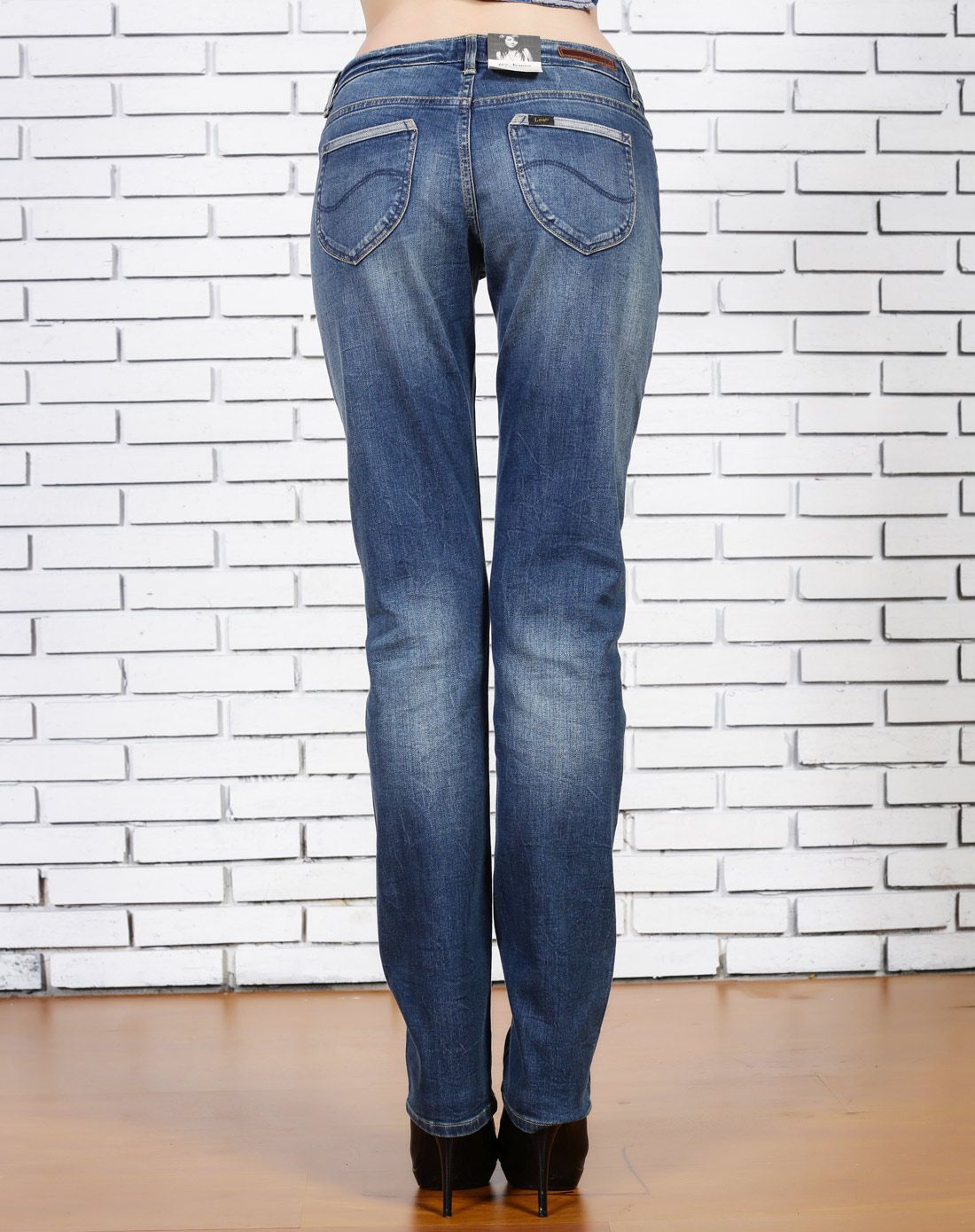407裤型深蓝色直筒小脚低腰牛仔长裤