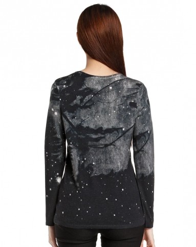 灰黑/米白色闪耀烫钻长袖山羊绒衫