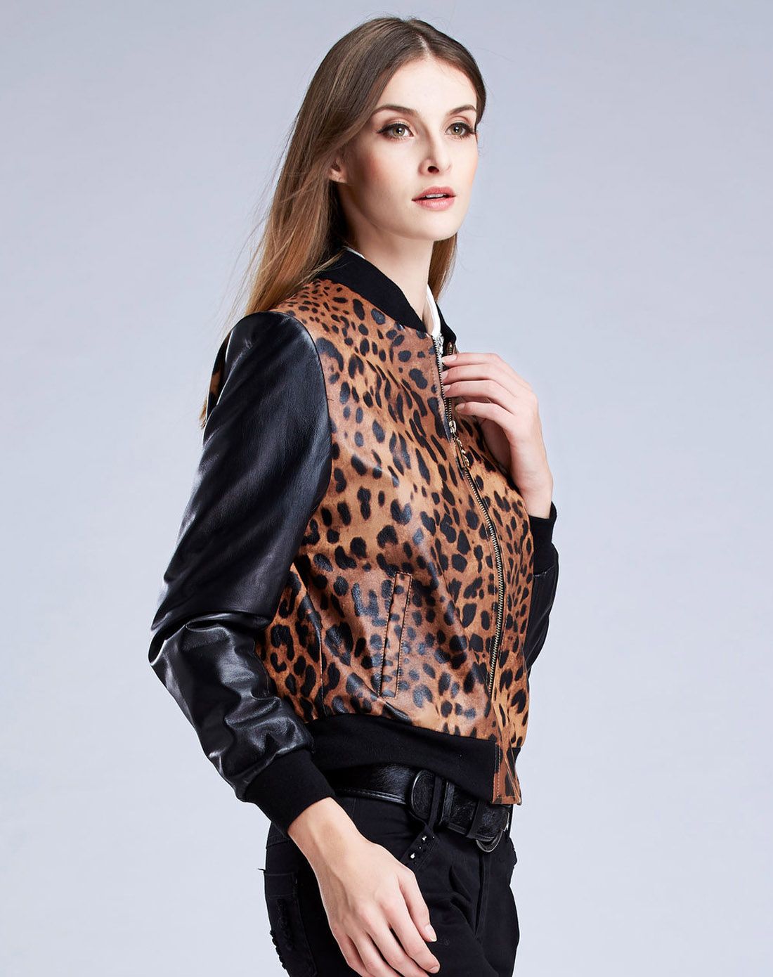 女款豹纹绵羊皮皮衣