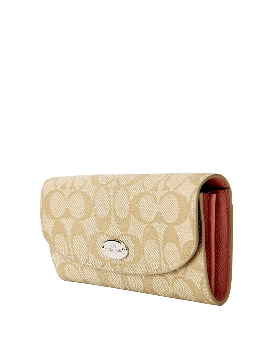 > coach女士纯皮浅卡其色双c长款钱包