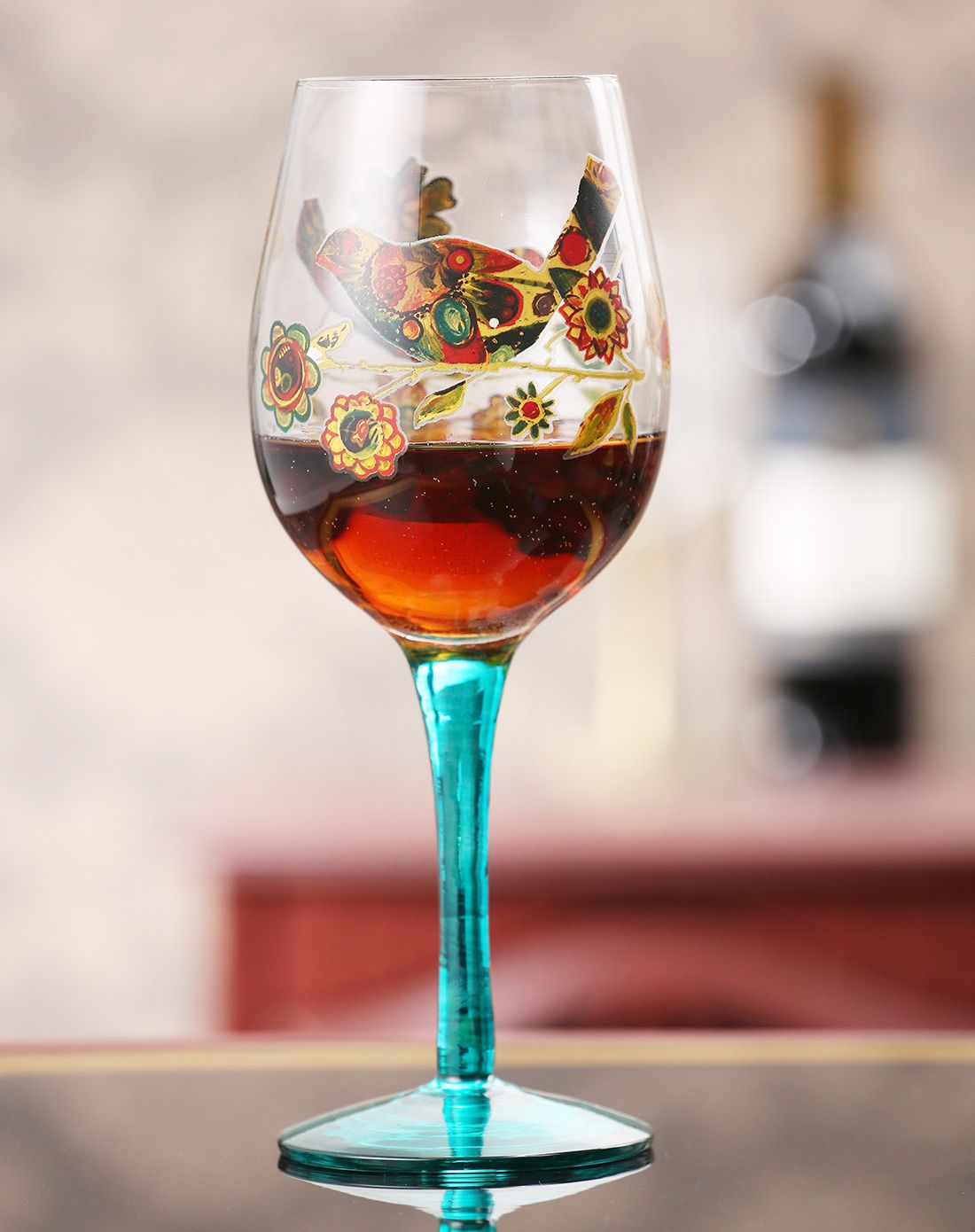 艺术玻璃印花 喷色红酒杯(单只装)