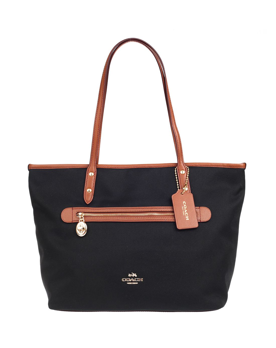 > coach 女士新款帆布拼皮黑色托特包