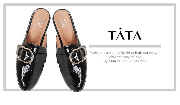 他她2017夏季方跟女后空凉鞋牛皮时尚皮带扣女穆勒鞋