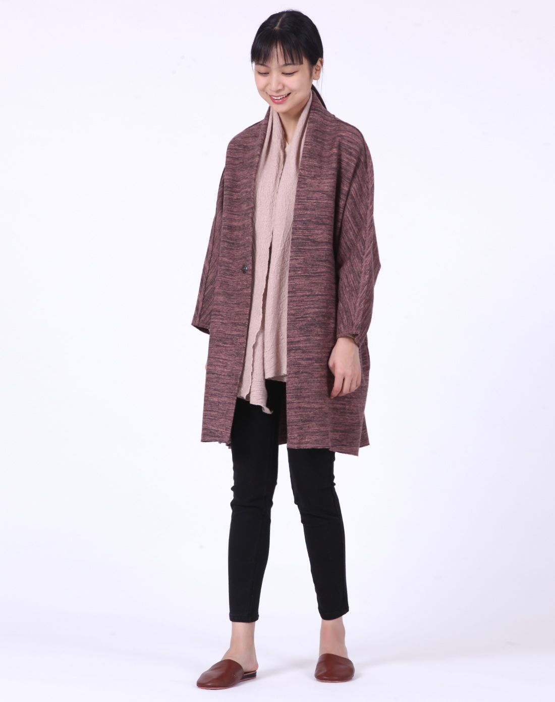 纯羊毛中长款开襟披挂