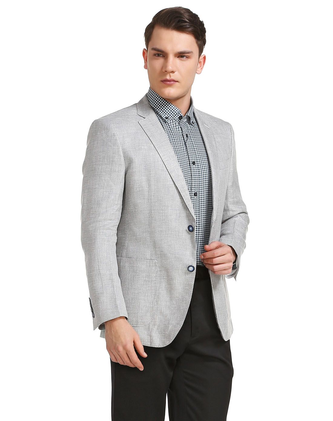 浅灰色精选棉麻混纺休闲西服