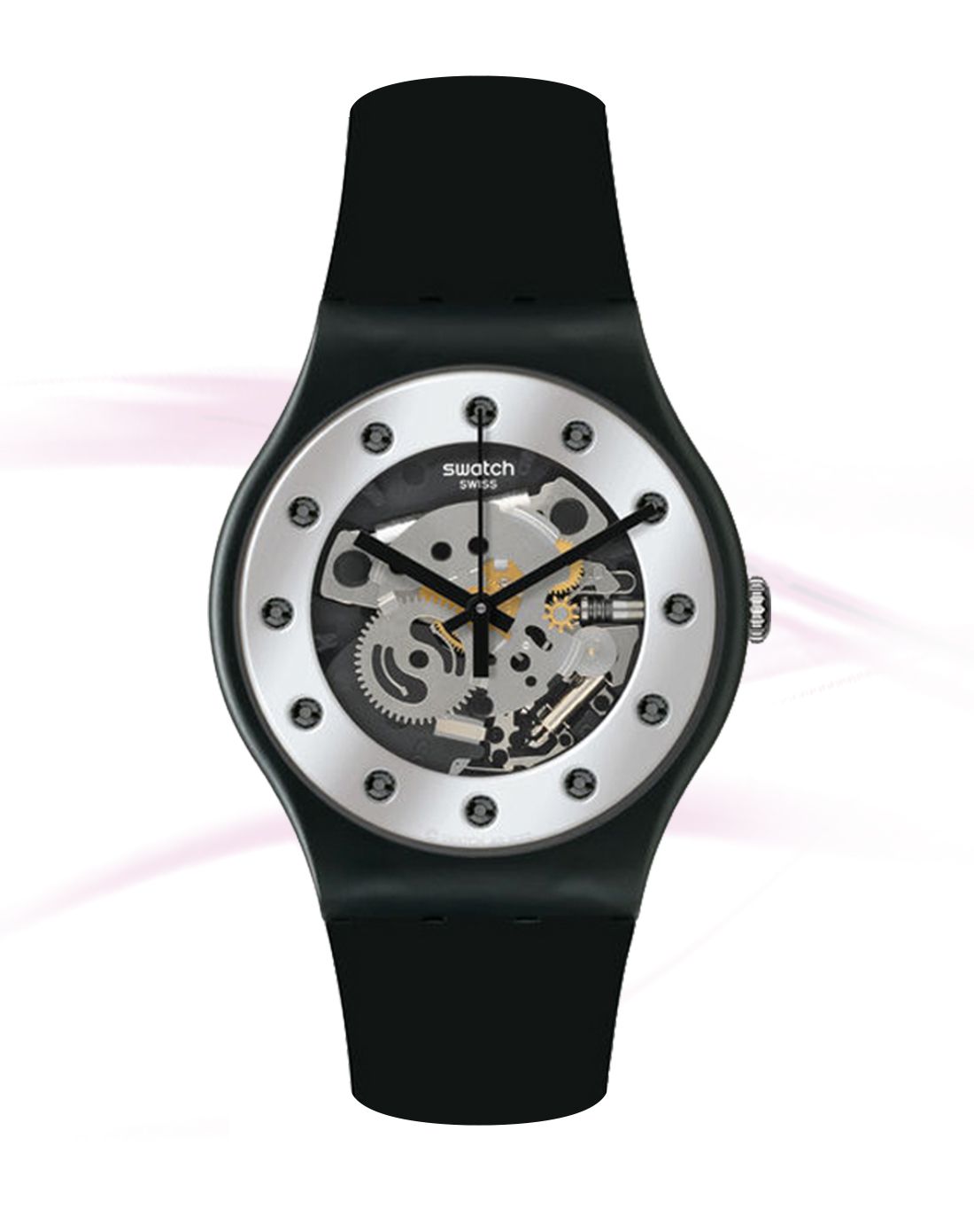 swatch 透视石英黑色男表圣诞节特别版
