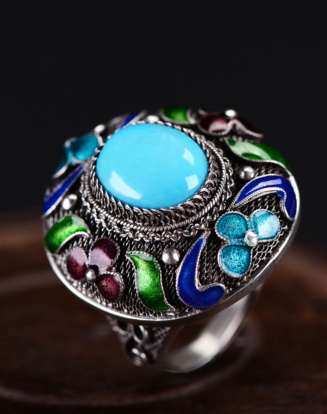 百年宝诚银饰专场非物质遗产传承手艺 银掐丝珐琅花开四时绿松石银