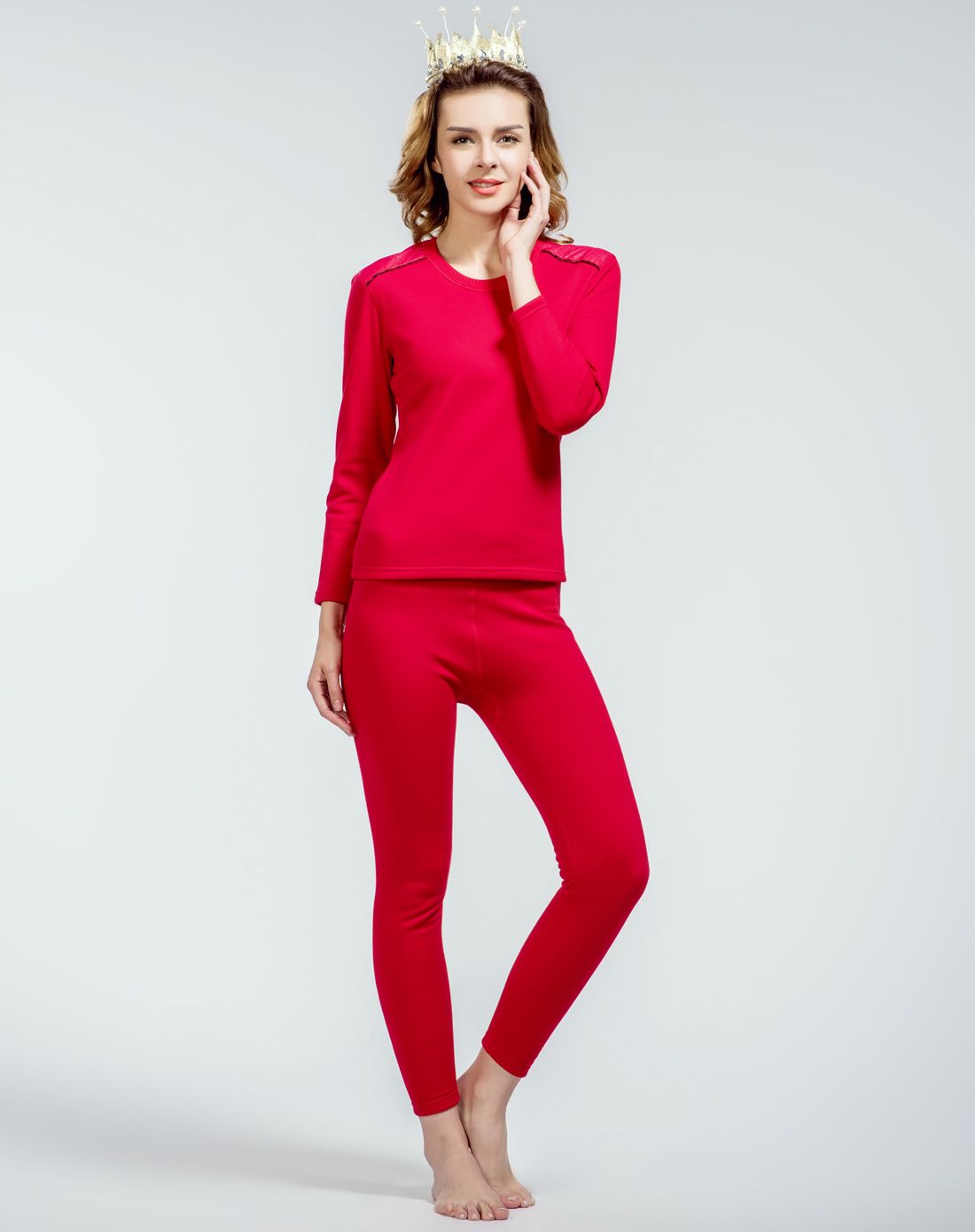 羊毛护肩保暖加绒加厚内衣套装