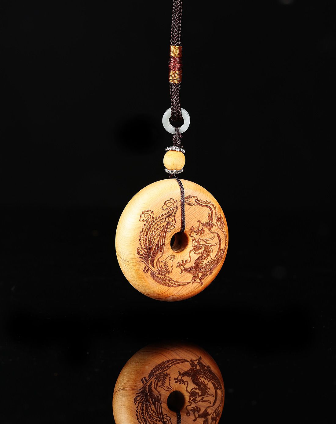 崖柏龙凤呈祥 圆牌 油性足