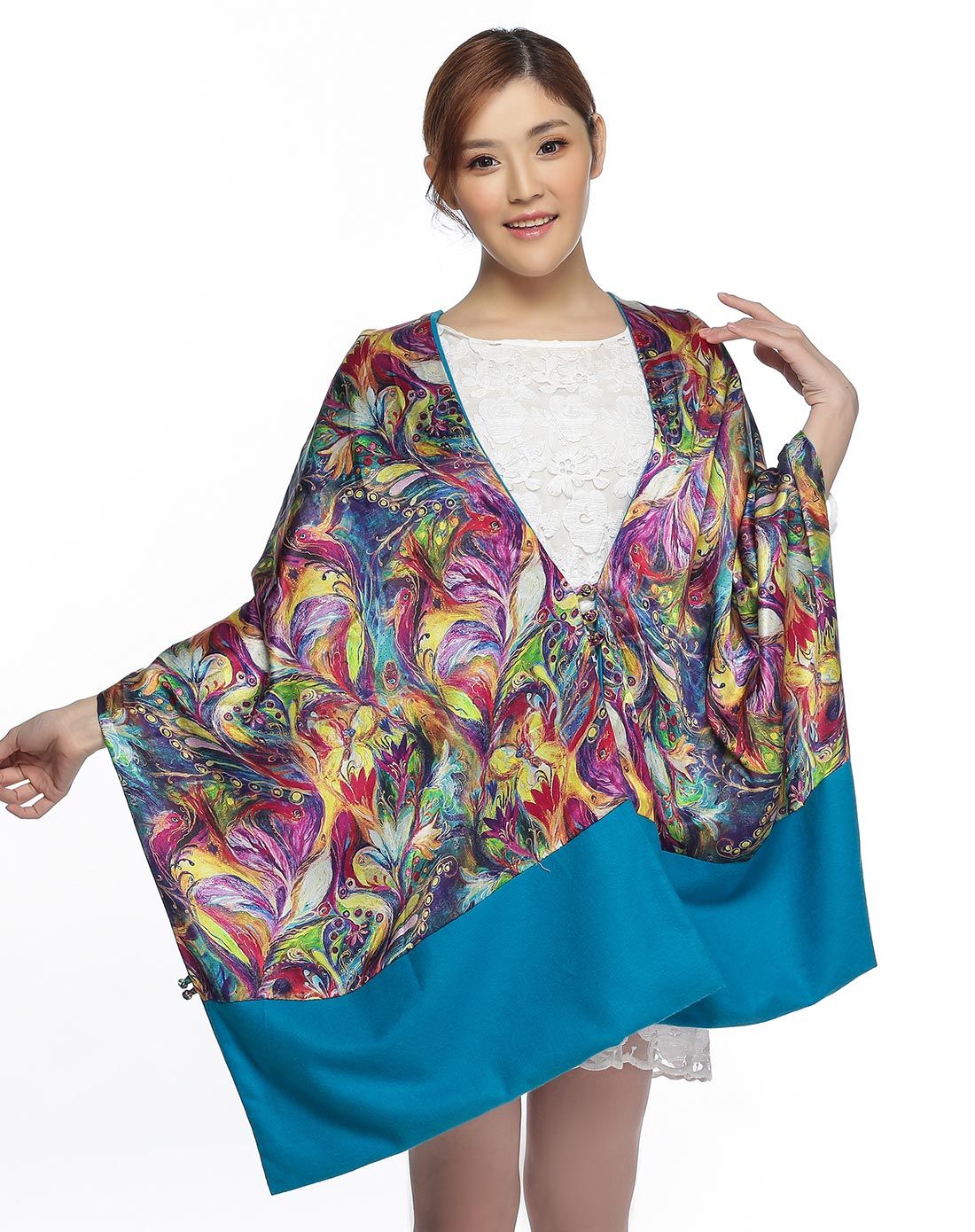 桑蚕丝纽扣版双面真丝气质奢华披肩