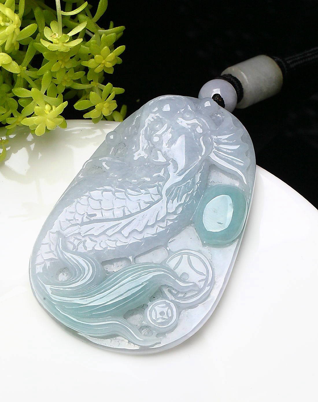 天然a货翡翠鱼化龙吊牌