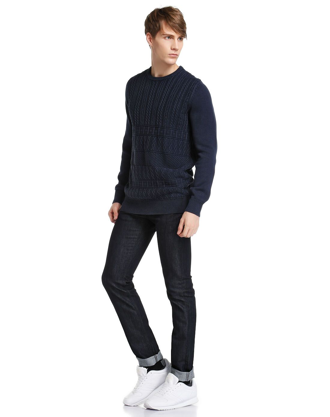 老佛爷秋冬季男装清仓专场casual quotidien 深蓝色成熟百搭长袖针织