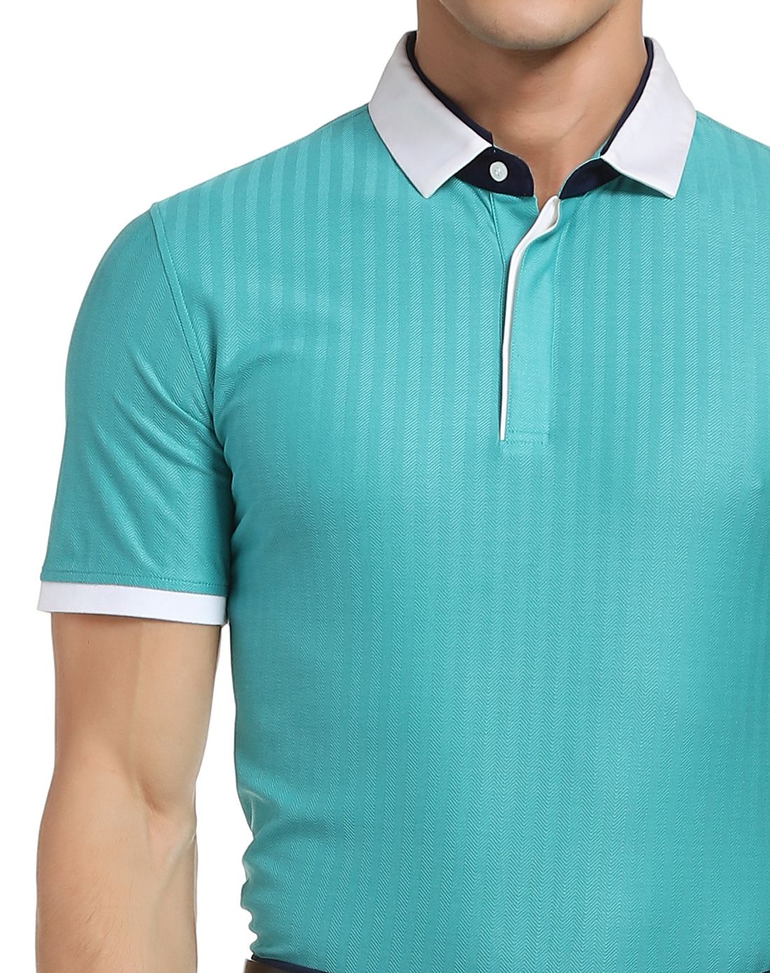 蓝绿色斯文气质短袖t恤