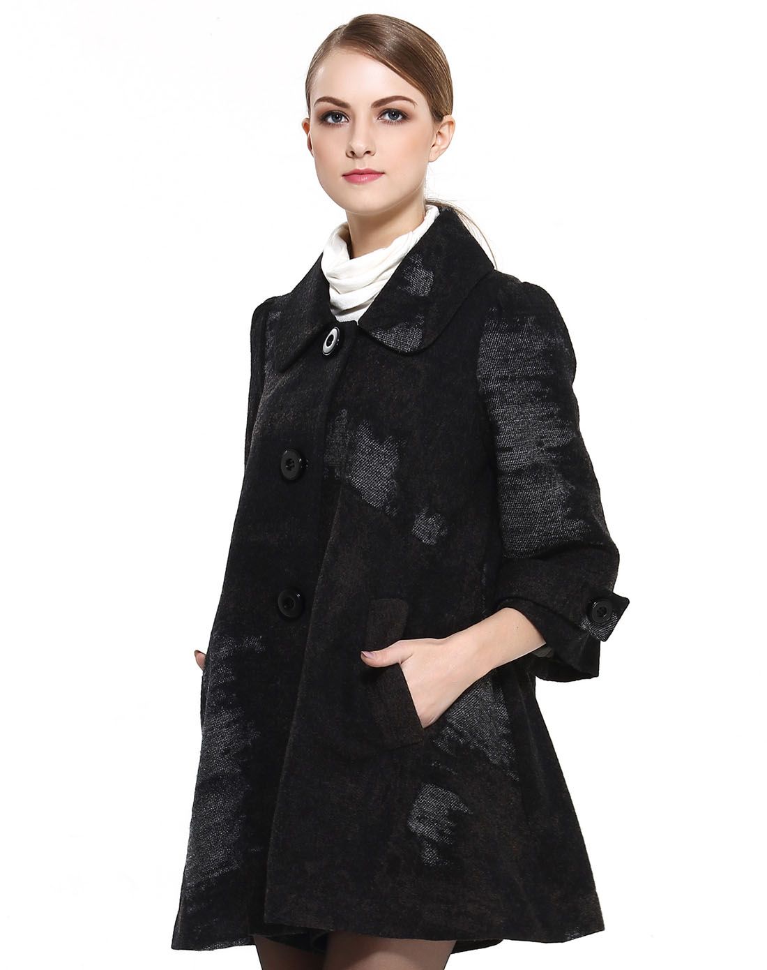 深灰色经典大气宽松a版羊毛呢外套