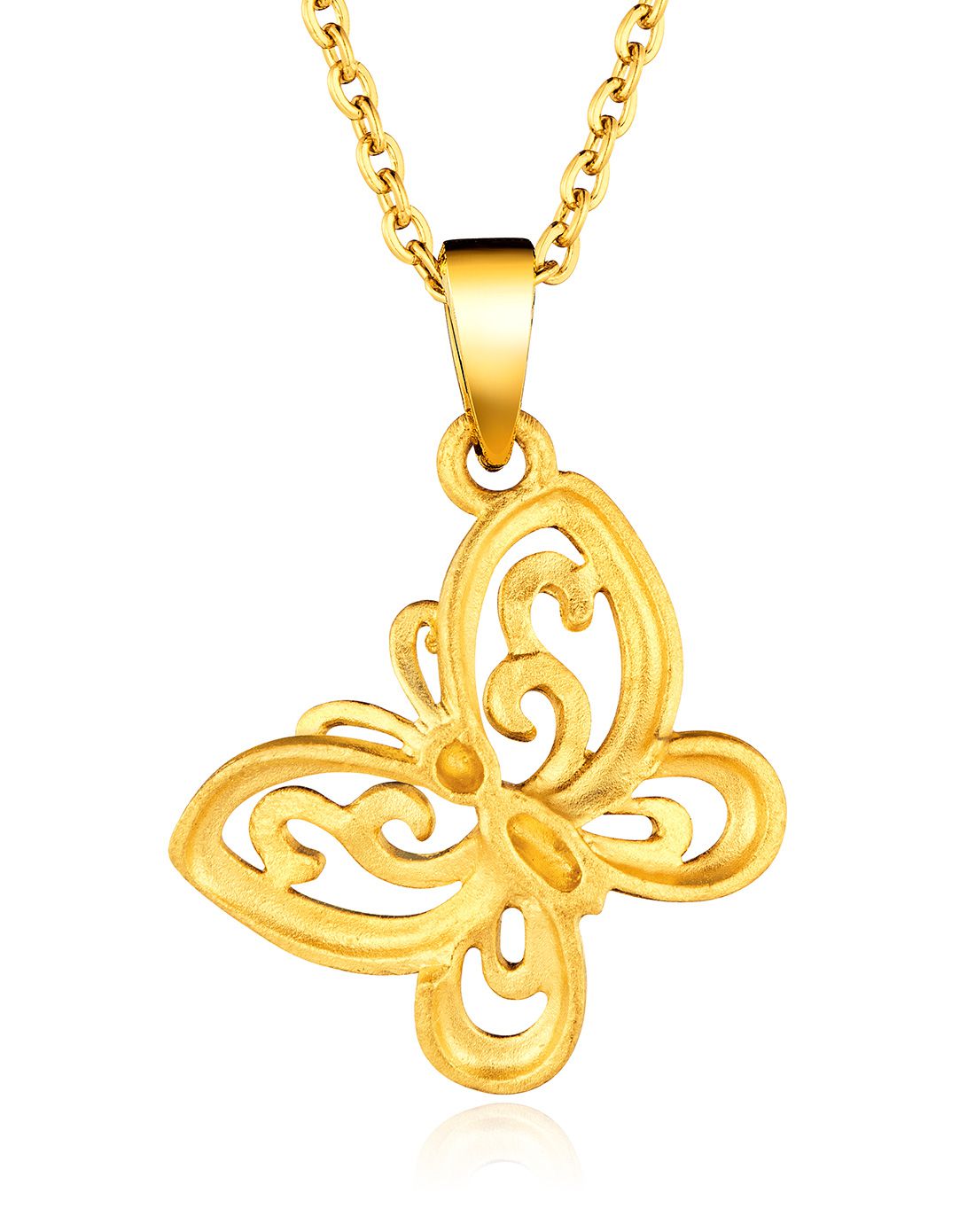 六福珠宝 足金镂空蝴蝶黄金吊坠