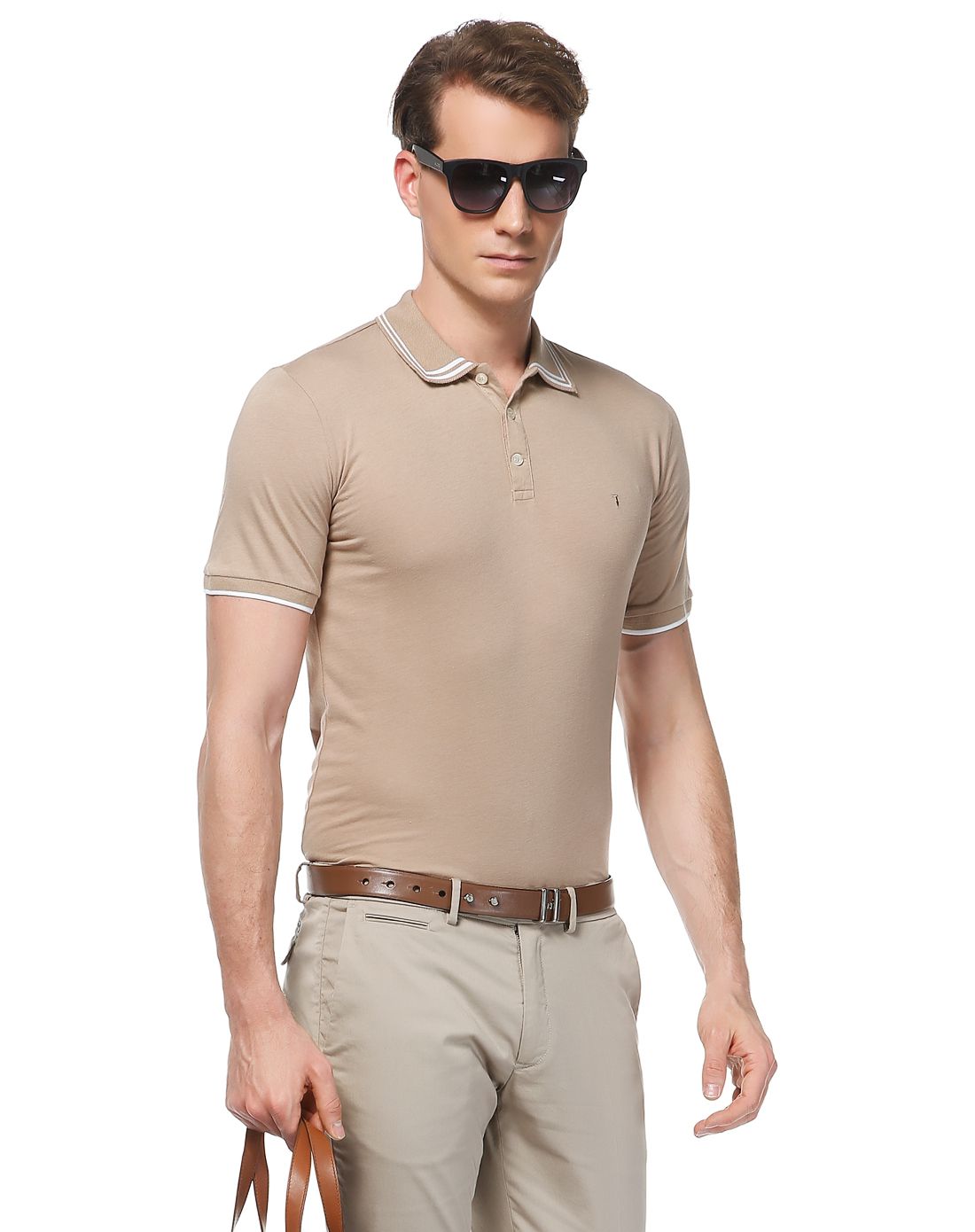 trussardi 男女tru trussardi柔软舒适 男款卡其色短袖polo衫 个性简