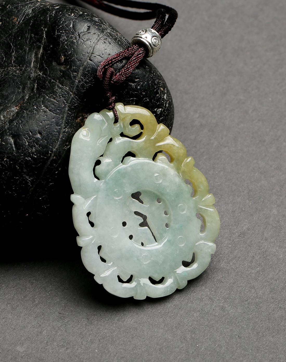 冰糯俏色仿古螭龙天然a货翡翠挂件