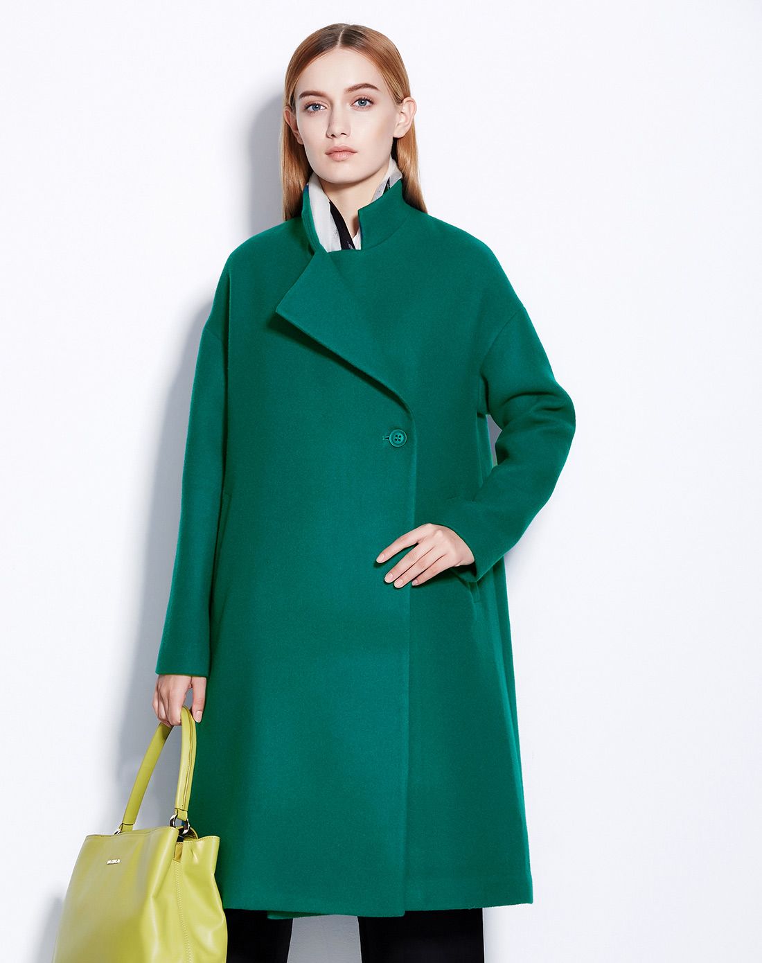 孔雀蓝简约羊毛大衣